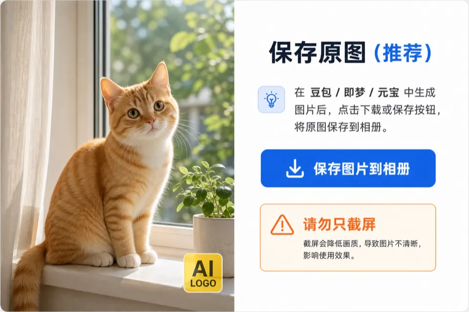 AI生图去水印教程：在豆包等平台保存原图而不是截屏示意图